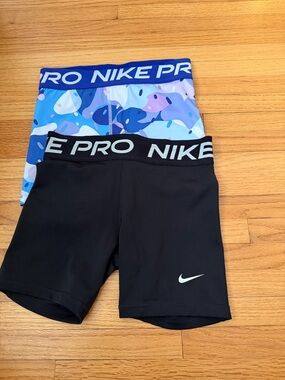 Nike Black Compression Shorts with Blue Patterned Waistband Pair